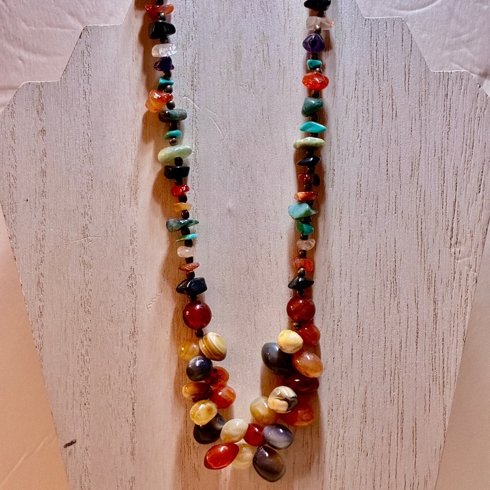 Vintage, Boho, Chunky & Heavy Stone Chip & Glass Necklace 20” Inches Lot# 363